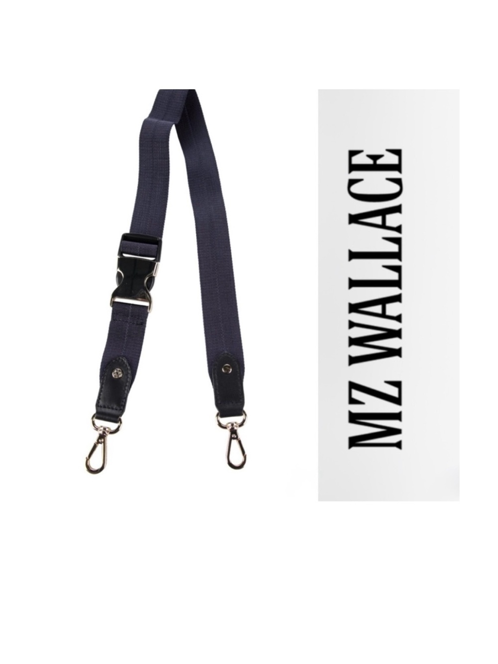 MZ WALLACE Adjustable Navy/red Crossbody Bag Strap with SILVER Clips NEW